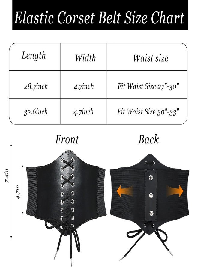 Hftjtsa Black Corset Waist Belt for Women Elastic Lace up Renaissance Pirate Accessories Tied Waspie Wide Belt for Halloween - Image 2